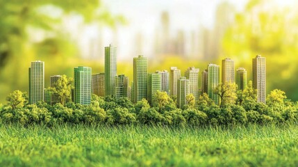 Green Urban Landscape with Skyscrapers Surrounded by Nature