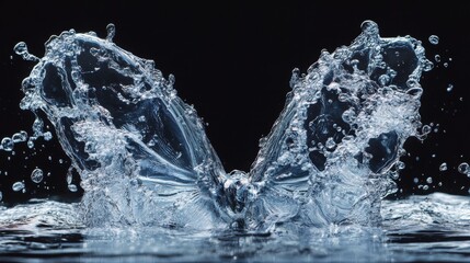 Water Splash Creating Butterfly Shape in Black Background
