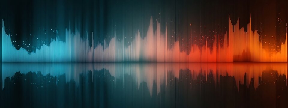A captivating digital depicting a spectrogram representation reflecting upon the calm waters of a serene lakeside landscape creating a mesmerizing and atmospheric visual experience