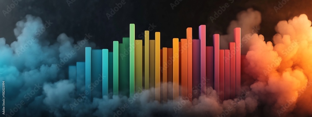 Poster vibrant 3d rendered gradient color graphic visualizing the frequency spectrum from low to high frequ