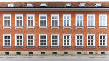 Obraz premium Red Brick Wall with Multiple Windows in Urban Environment