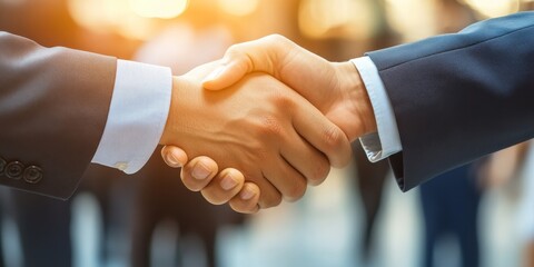 Business handshake signifies trust and collaboration. The business handshake represents the spirit of partnership among business people, emphasizing the importance of agreements and mutual respect.