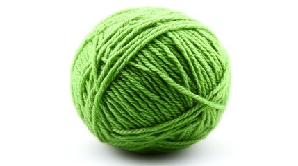 Ball of green knitting yarn isolated on white background. Top view.
