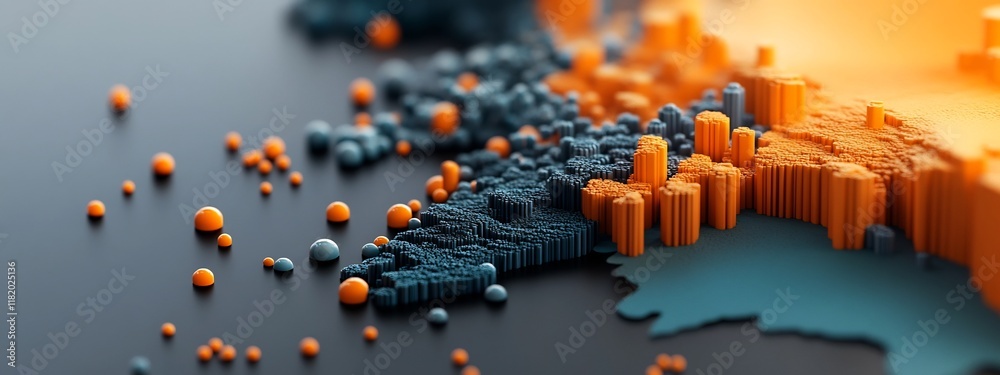 Poster a 3d rendered visualization depicting the frequency distribution of technological disruptions impact
