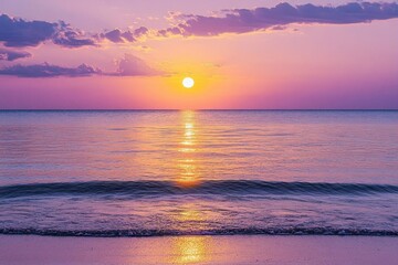 Obraz premium A serene sunset over calm ocean waters, creating a tranquil atmosphere.