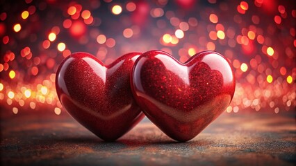 Fototapeta premium Romantic Red Hearts 3D Render with Bokeh Background - Valentine's Day Stock Photo