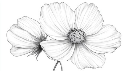 Black-and-white cosmos flower isolated, highlighting its delicate bloom