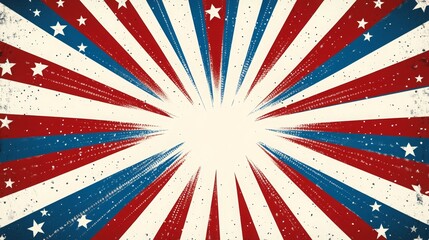 Blue, red, and white comic-style rays with halftone effects. Vector backdrop illustration. 