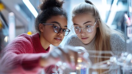 Innovative young women engaging in scientific experimentation