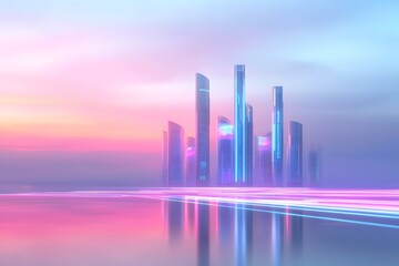 Fototapeta premium Sleek Futuristic Metropolis with Floating Towers and Streamlined Transportation System