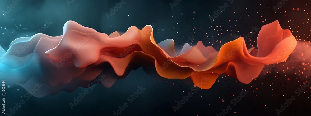 Poster vibrant of an animation depicting a wave packet undergoing dispersion and spreading into different f