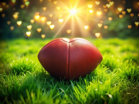 Romantic Valentine's Day American Football Long Exposure on Green Grass - Stock Photo