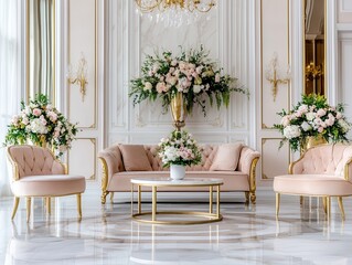 Fototapeta premium Luxurious neoclassical interior with pastel and gold accents