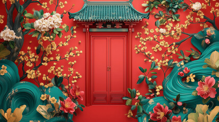Fototapeta premium Floral environment of chinese new year vibrant cultural celebrations