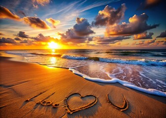 Romantic Valentine's Day Beach Scene: Love Declaration Written in Sand