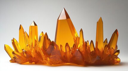 Stunning Amber Crystal Formation with Sharp Peaks and Glossy Surface