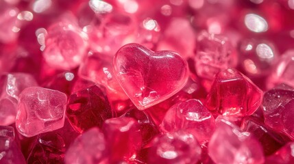 Sparkling Pink Heart Among Shiny Transparent Stones and Gems