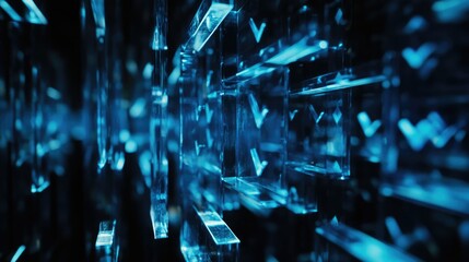 A close-up view of a transparent blue 3D bar chart illustrating a rising trend.