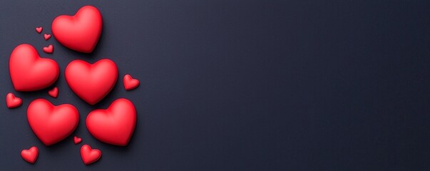 A cluster of red hearts in various sizes against a dark background, symbolizing love and affection.