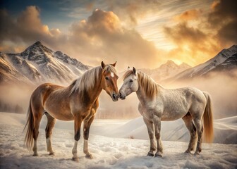 Fototapeta premium Romantic Winter Horses: A Vintage-Style Equestrian Love Story
