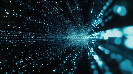 Abstract digital background featuring dynamic lines and glowing particles in varying shades of blue.