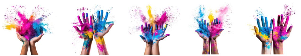 Holi paint splash png cut out element set, transparent background