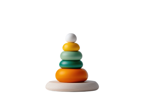 Colorful toy pyramid stack on white background