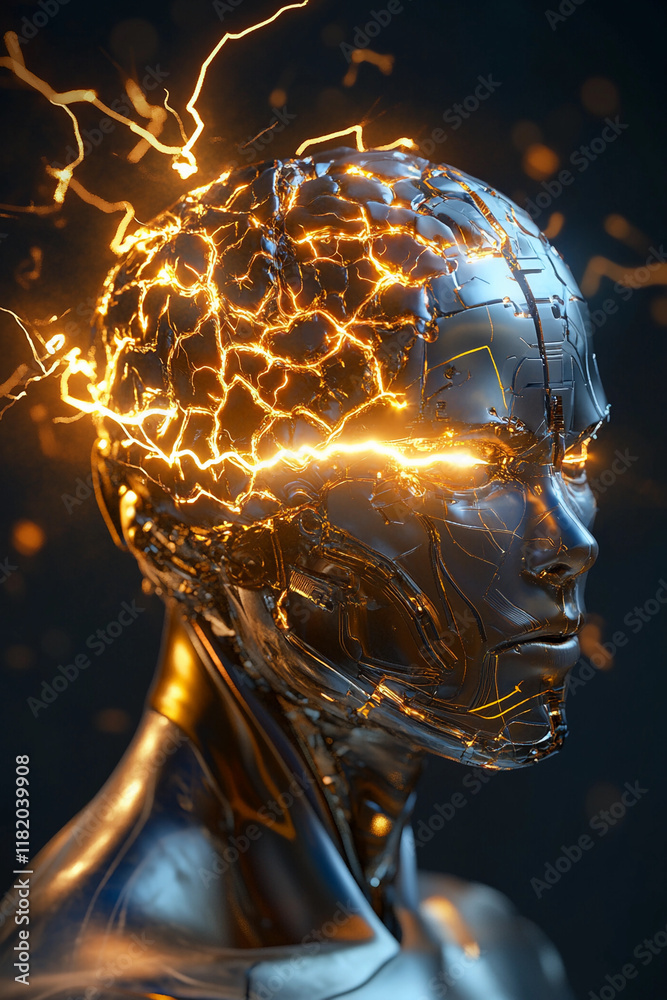 Poster Robot with glowing neural connections expressing intelligence