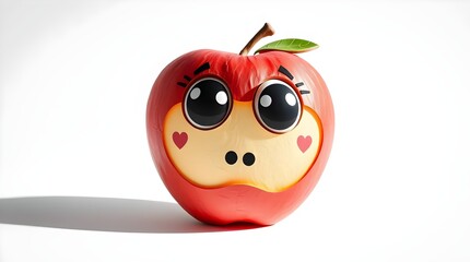 Naklejka premium animated red apple with cheerful expression on white backdrop for eco-friendly branding