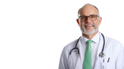 Professional man in white coat and green tie, a portrait of style