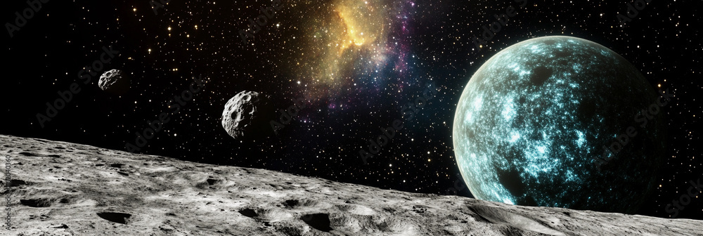 Aufkleber Exploring the lunar surface with distant planets and asteroids