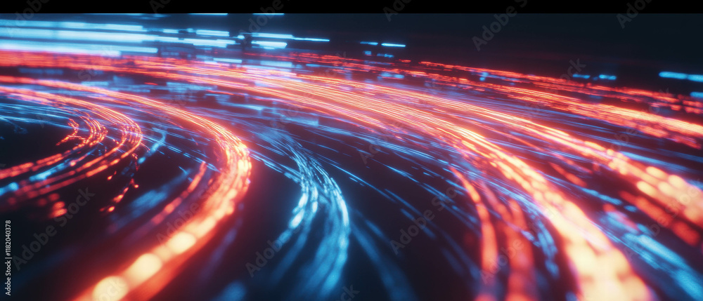 Poster Magic light trails create a mystical visual effect against a dark background