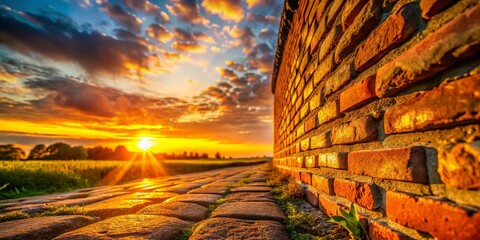 Rustic Cobblestone Wall Silhouette at Sunset: Countryside Idyll