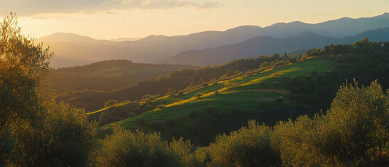 Obraz premium Timeless beauty of ancient olive groves on terraced hills in the Mediterranean