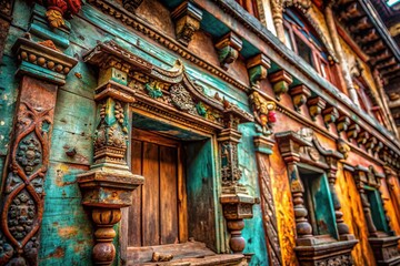 Naklejka premium Rustic Decor Details: Close-up of Weathered Wood and Metal Accents in Abandoned Building