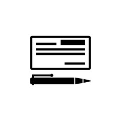 Personal Bank Money Check with Pen Solid Flat Vector Icon Isolated on White Background.