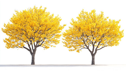 Naklejka premium yellow blooming trees isolated on a white background