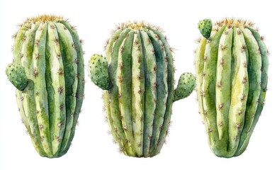 Fototapeta premium Watercolor Illustration of Columnar Cacti Trio 