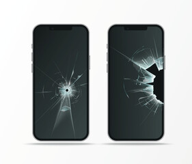 broken display in mobile phone, cracked glass