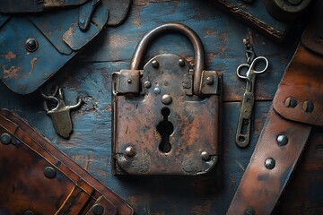 Antique lock on a wooden table