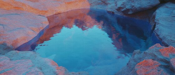 Fototapeta premium Canyon landscape featuring a winding river and vibrant blue reflections under the sky