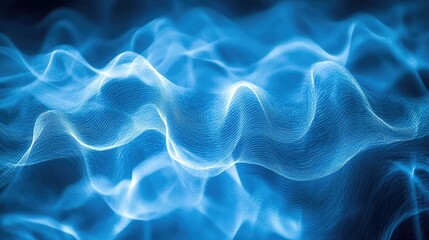 Abstract blue waves illuminated by soft white light, creating a dreamy, flowing background with depth