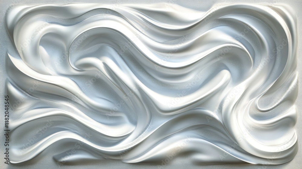 Poster abstract design of 3d white wave-like patterns with a continuous flow and contrasting highlights and