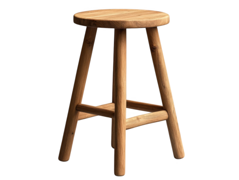 Rustic wooden stool on a black background, study in simplicity and contrast 