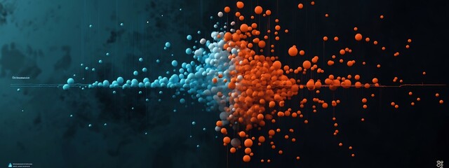 Vibrant digital showcasing the frequency distribution of genetic mutations across a population  The abstract image features a dynamic  fluid explosion of colorful dots and particles