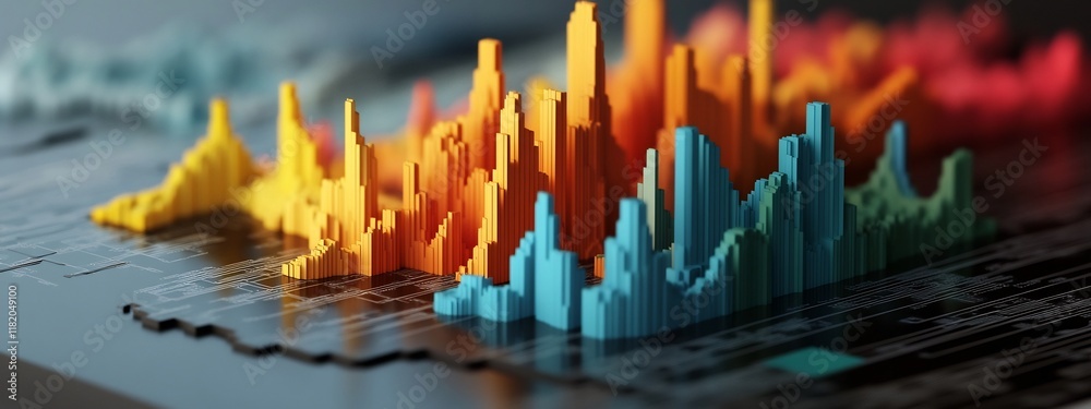 Poster vibrant 3d rendered visualization depicting the frequency allocation and bandwidth usage for various