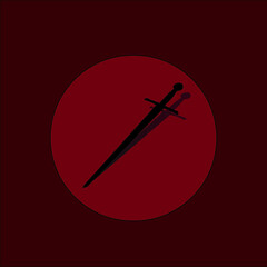 illustration of a sword against a red moon background