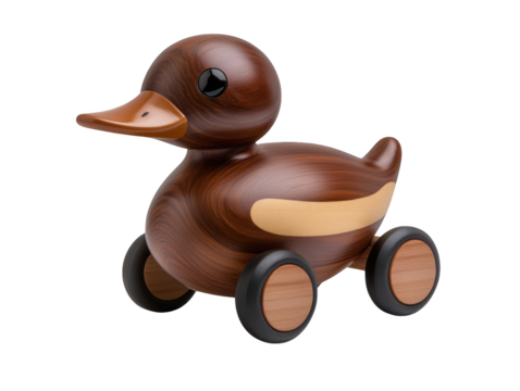Timeless wooden duck toy on a dark background, study in simplicity and contrast