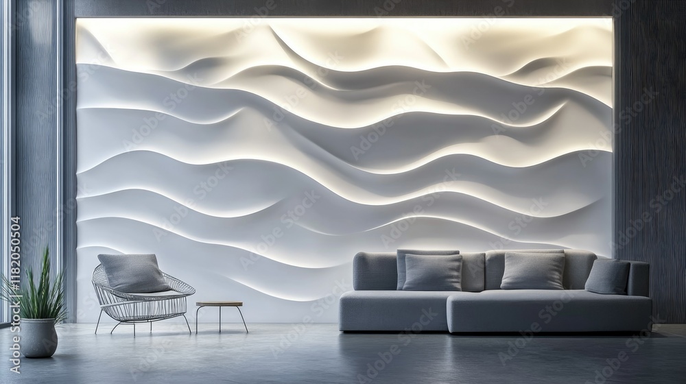 Fototapete elegant 3d illustration of white wave patterns with subtle gradients of light and shadow for a sophi