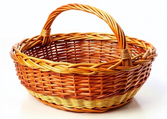 Obraz premium Rustic Wicker Basket Isolated on White Background - Perfect for Crafts, Food, and Home Decor Stock Photo